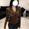 2026 Autumn/Winter Furry V-neck Slim Short Top: Spicy Girl Vibe Versatile Long Sleeve T-shirt for Women.