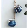 4-Pot Bright Pastel Ceramic Hanging Flower Planter Set (Blue)