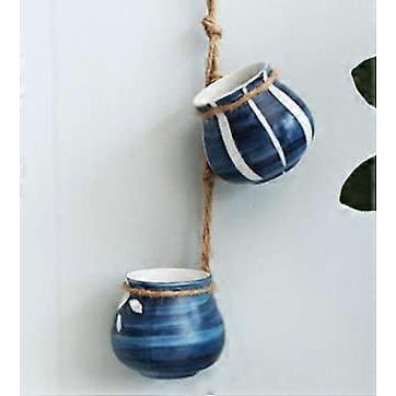 4-Pot Bright Pastel Ceramic Hanging Flower Planter Set (Blue)