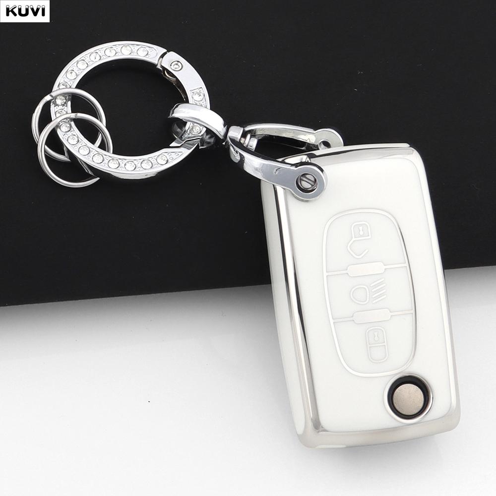 TPU Flip Car Key Case Cover Protector Fob Keychain For Citroen C2 C3 C4 C5 C6 Xsara Berlingo For Peugeot 207 307 308 407 607 807