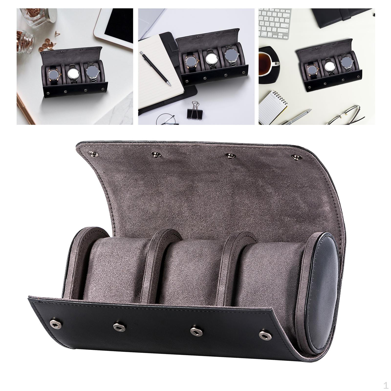 

3 Slots Watches Case Portable PU Gifts Waterproof Retro Organizer Wristwatch Display for StyleC-Black_20x10x7cm