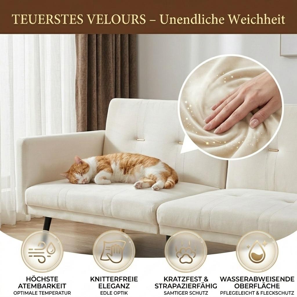 2-in-1 Sofa Bed, Multifunctional Folding Sofa with Adjustable Backrest, Convertible Sofa for Living Room & Bedroom, Beige