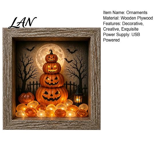 Small Halloween Figures Lighted Frame Ornaments, Light Up Shadow Box, Warm Festive Party Supplies Atmosphere LED Lights for Home Living Room
