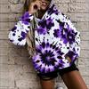 Women Plus Size Rainbow Swirl Print Long Sleeve Drawstring Hood Kangaroo Pocket Pullover Hoodie