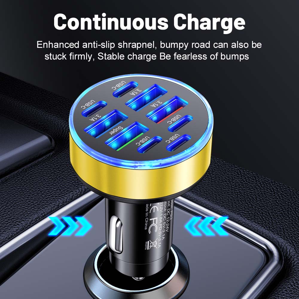 P93 9-in-1 USB Autoladegerät für iPhone-Buchse PD Autotelefonladegerät für Samsung Huawei Xiaomi
