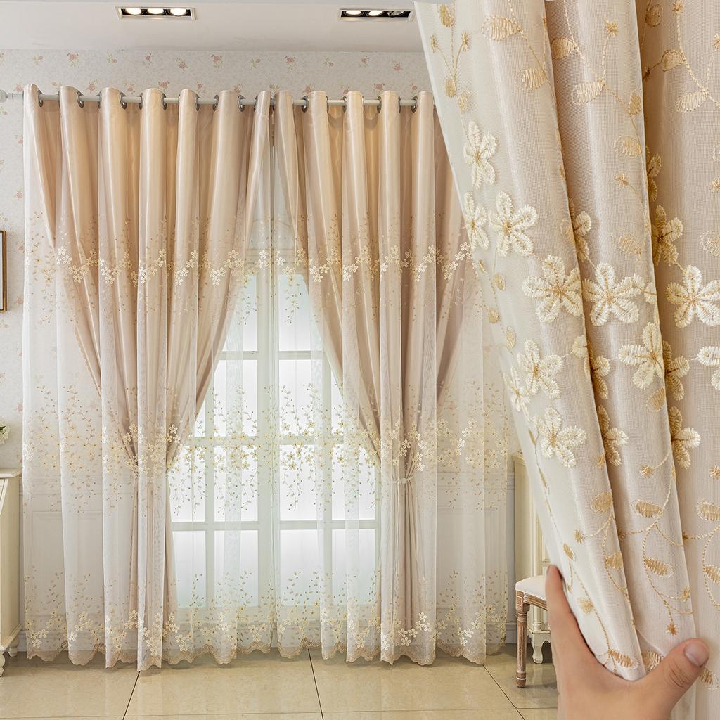 1 Panels European Romantic Flowers Embossed Jacquard Double Layer Blackout Curtain For Living Room Bedroom Home Decor Grommet Top Window Curtains