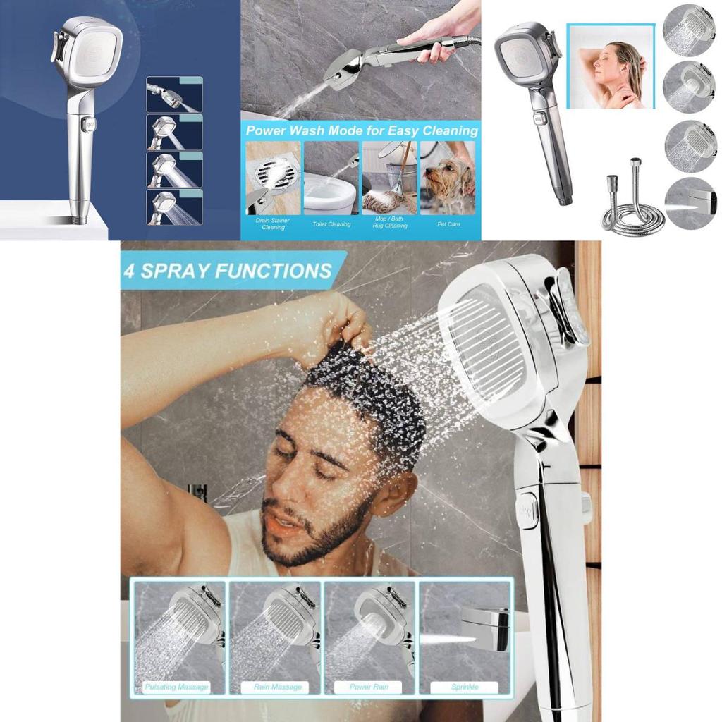 Luxury Handheld Shower Head Set With Powerful Pressure, Anti-rust And Durable, 4 Modes, 1.5m Hose
