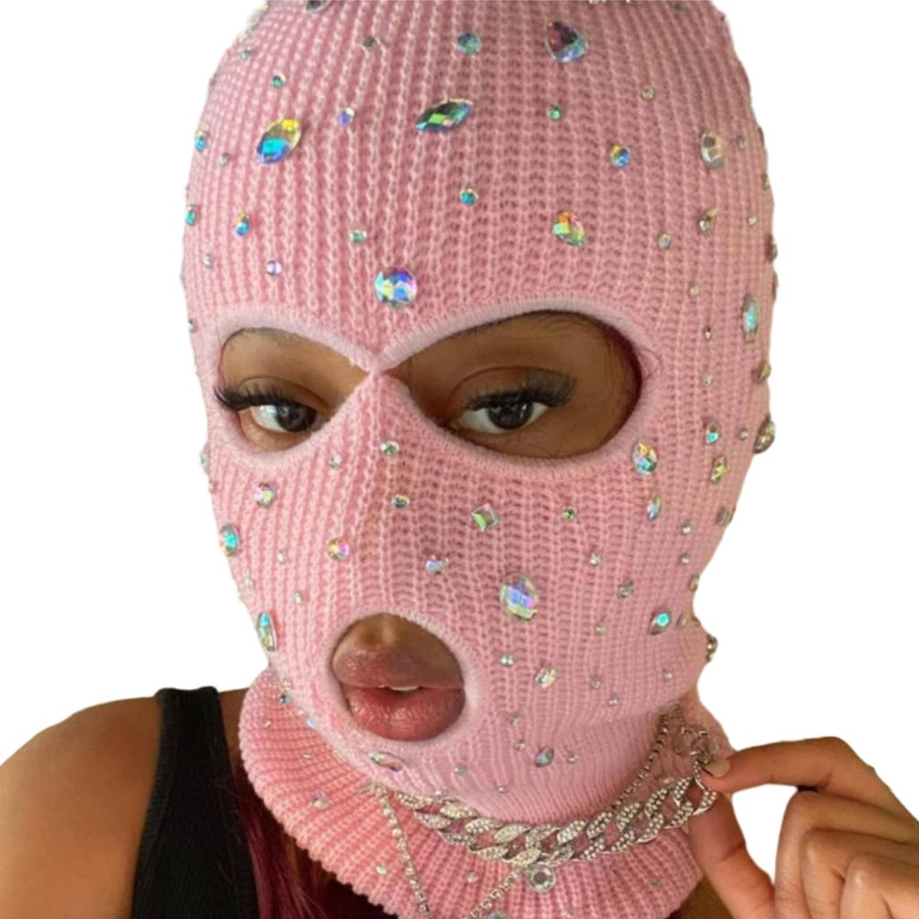 Balaclava Blingbling Face Cover Jeweled Hat Hooded Neck Warmer for Outdoor Halloween Cosplay Balaclava Cap