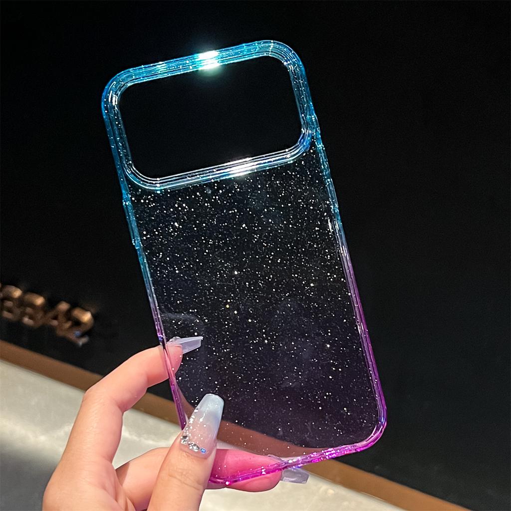 For iPhone 17 Pro Max Case Transparent Glitter Dual Color PC+TPU Phone Cover
