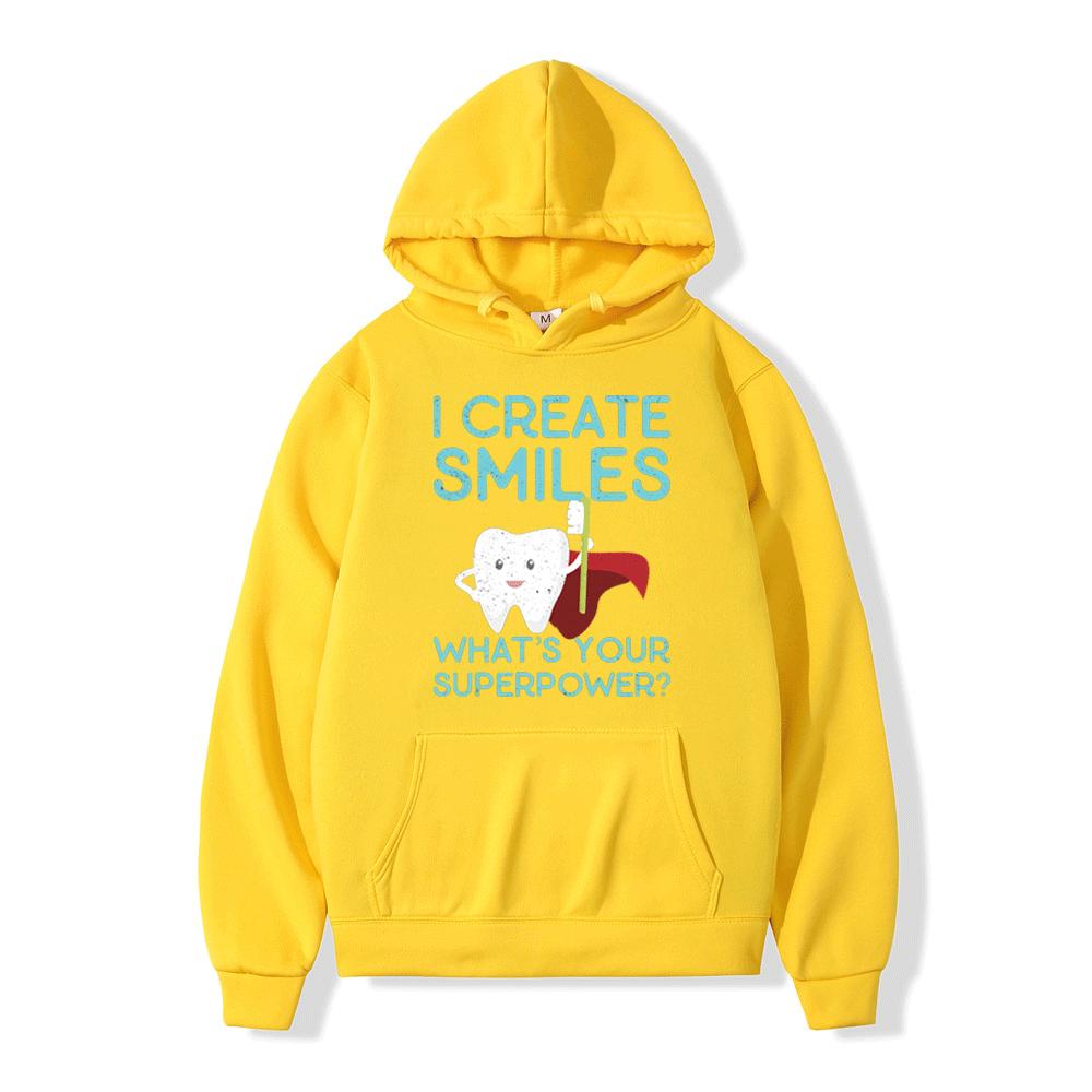 

Толстовки с капюшоном «I Create Smiles» для стоматолога, стоматолога-гигиениста, унисекс, винтажная классическая толстовка с капюшоном, одежда из чистого хлопка, уличная одежда для подростков XL