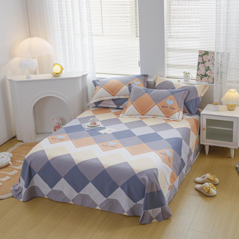 Simple Geometric Pattern Bed Sheet Set 100% Cotton Skin Friendly Flat Sheets with Pillowcase Thickened Queen Size Bedding Set