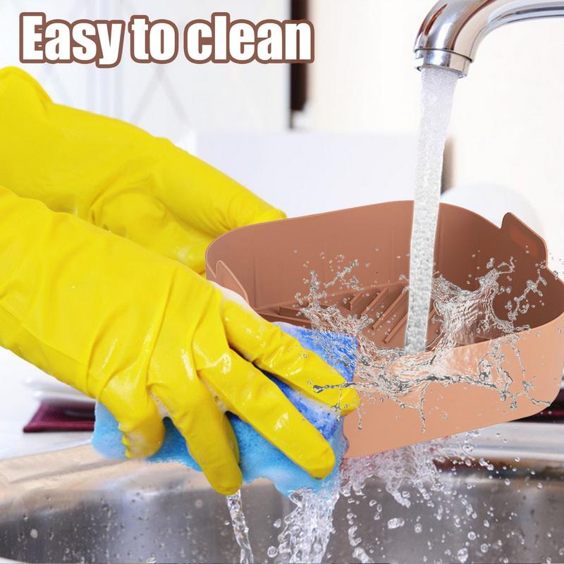 21 cm Tavă de oală pentru friteură cu aer din silicon Grătar pentru grătar Placă pentru friteuză cu aer cuptor matriță pentru coacere oală pentru alimente sigure, reutilizabilă, tigaie pătrată pentru friteură cu aer