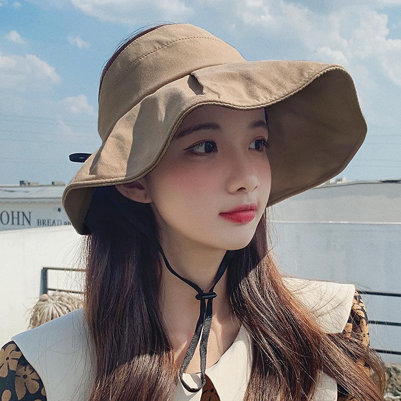 Empty Top Sun Hat for Women Summer Uv Protection Sun Hat Large Brim Bows Fisherman Sun Hat