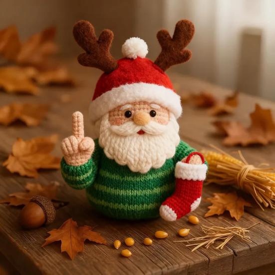 1/2/4Pcs Christmas Crocheted Santa Claus Ornament Handmade Knitted Yarn Middle Finger Santa Doll Xmas Holiday Party Decoration