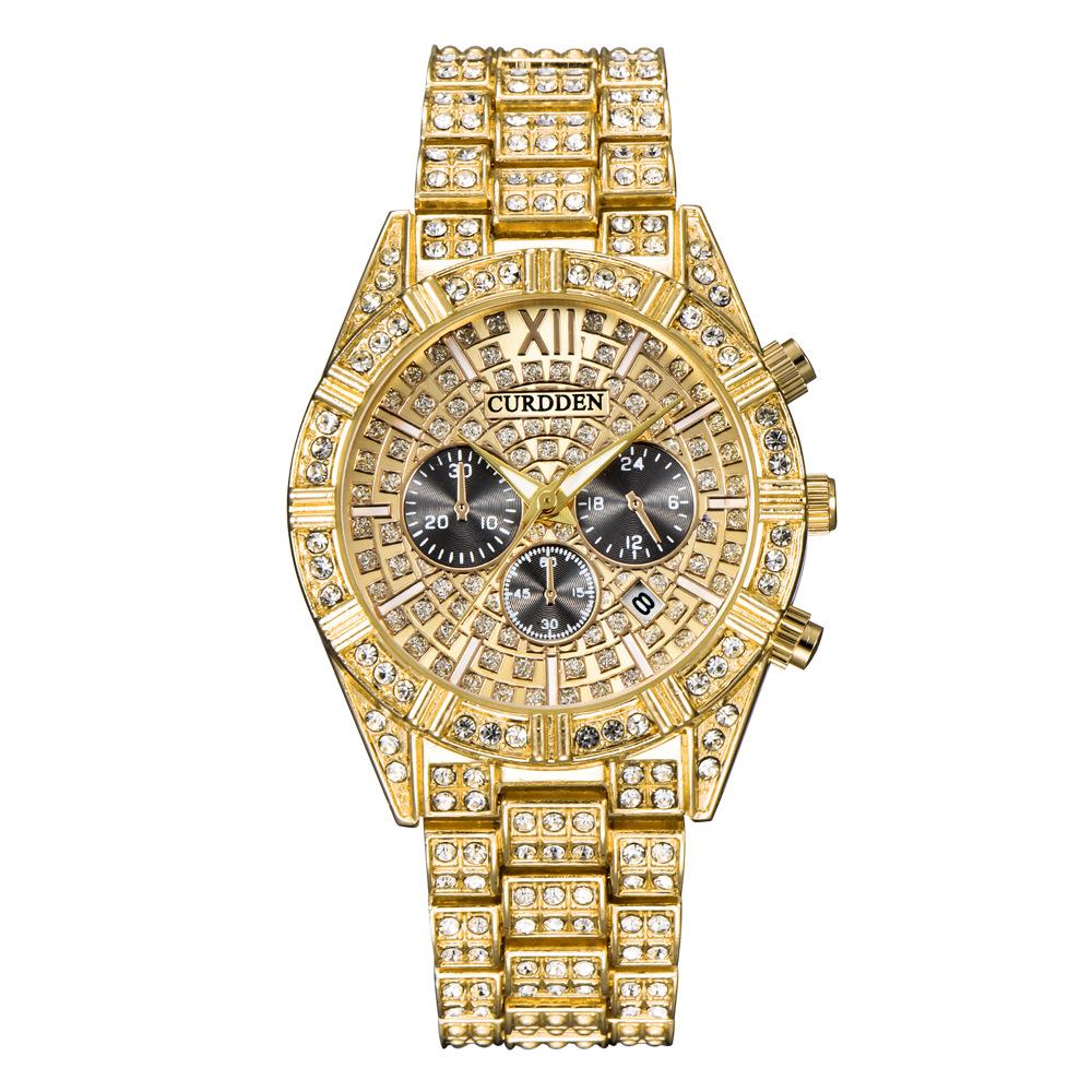 Diamond Watch Men's Hip-hop Gold Calendar Quartz Watch Men's