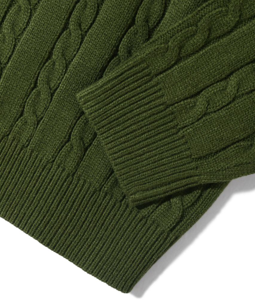 TRILLION Washable Half-Zip Collared Cable Knit (Khaki)