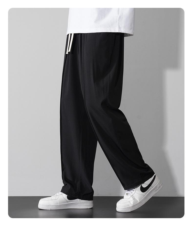 Men's Summer Lightweight Wide-Leg Ice Silk Pants - Casual Loose Fit Trousers