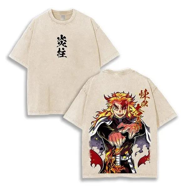 Demon Slayer Nezuko Kamado Blood Splatter Dual Print Vintage Washed Oversized Anime Streetwear Women And Men T-Shirt