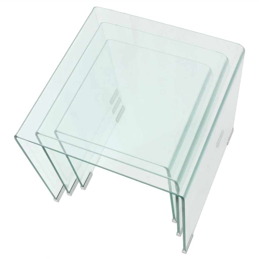  Set of 3 Nesting Tables, Tempered Glass