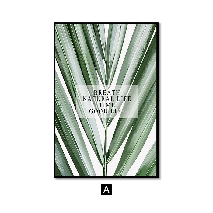 Nordic Decoration Green Plant Leaves Canvas Poster Quotes Wall Art Print Painting Decorative Pictures for Living Room Home Decor