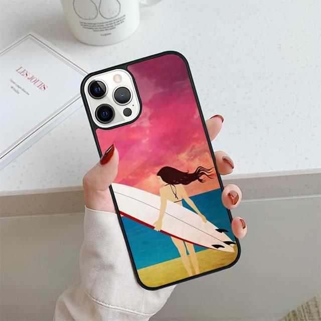 HAWAII BEACH SURF GIRL SURFING ART Phone Case For iPhone 17 Air 14 15 16 13 12 Cover For Apple Pro Max Plus