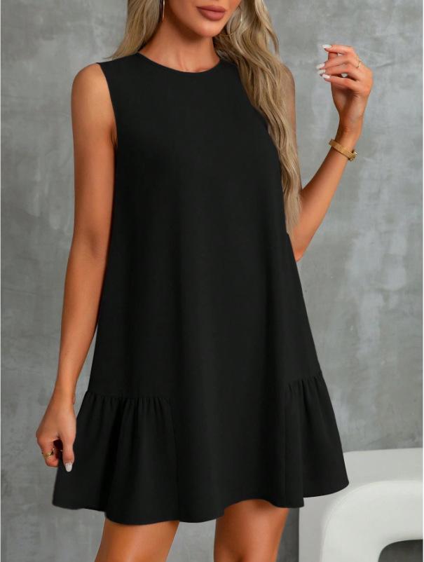 2025 Independent Station European and American Early Spring New Women's Clothing Solid Color Round Neck Sleeveless Vest Dress