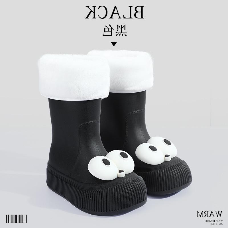 Women's Fashion Rain Boots: Non-Slip, Waterproof, Fleece-Lined, Mid-Calf Boots for Ladies & Kids - Perfect for Outdoor Wear.