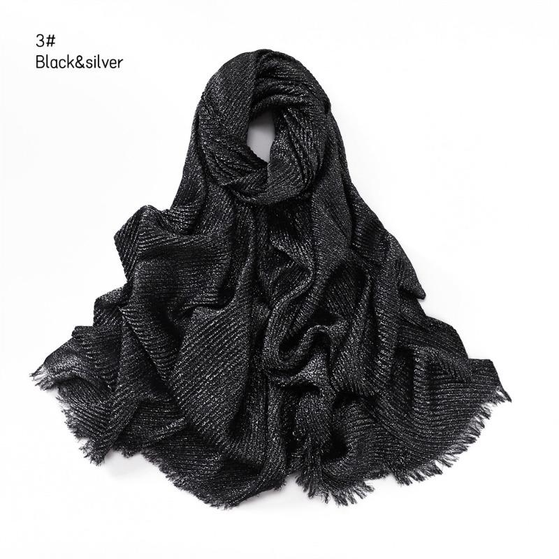 Spring New Solid Color Silver Silk Wrinkled Polyester Scarf Women's, Monochrome Two-ended Short Beard Headscarf Shawl