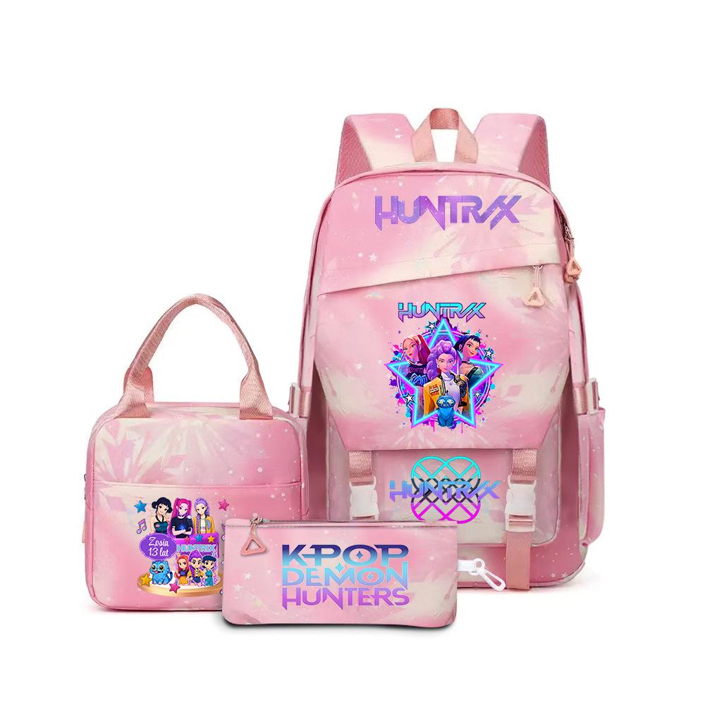 K-Pop Demon Hunter Girl Group Backpack Demon Boy Group Cartoon Anime Lunch Bag Pencil Case Three-Piece Set
