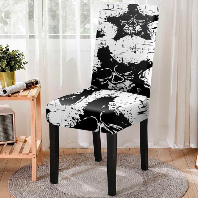 Elastic Skull Print Dining Chair Cover Strech Chair Slipcover Seat Cover For Kitchen Stool Home Party Hotel Decoration