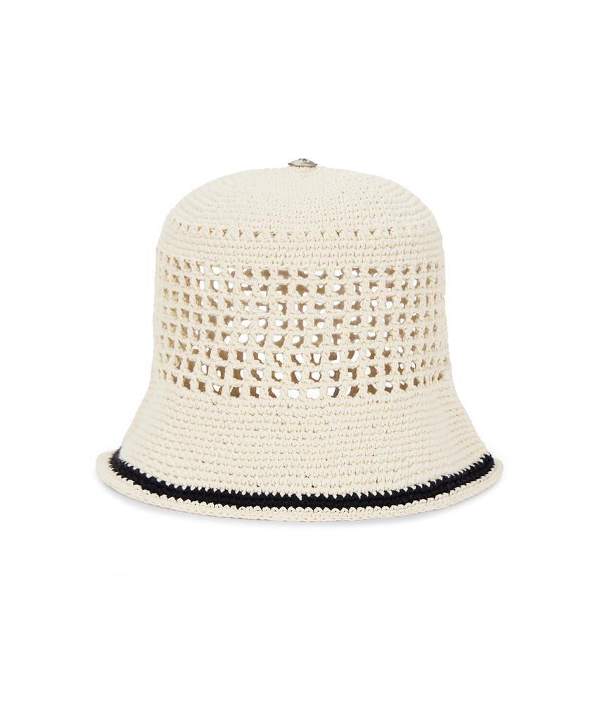 Bajal Va Top Button Knit Crochet Bucket Hat Cream