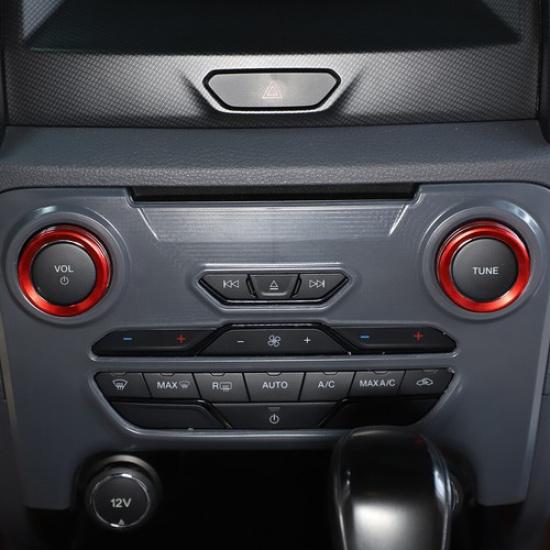 Red Volume Adjustment Knob Conditioning Switch Ring Trim For Ford Ranger 2015-18