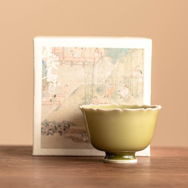Kiln Handmade Petal Cup Ceramic High Foot Cups Chinese Kung Fu Teacups Household Master Cup Small Tasting Teaware Tea Ceremony