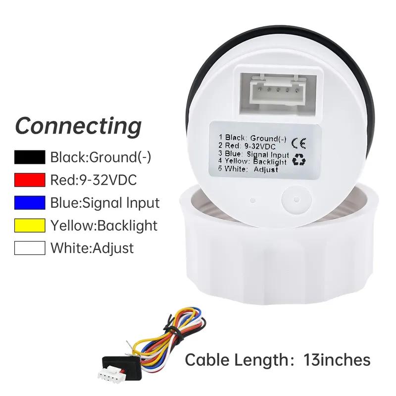 0~120℃,30~250℉ 52MM Water Temperature Gauge+Water Temp Sensor 10.2MM,12MM,16MM,17MM,21MM 7 Color Light for Boat Yacht Car 12V24V
