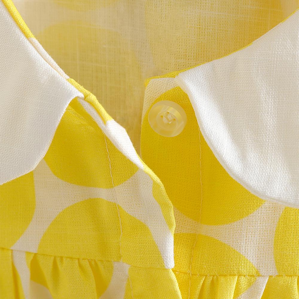 2-8Y Toddler Girls 100% Cotton Yellow Polka Dot Dress Peter Pan Collar Summer Casual Sundress