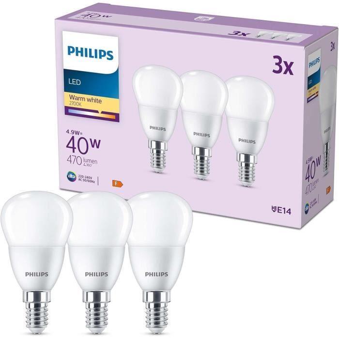 Pack de 3 ampoules led - philips - e14 - format flamme - 40w - blanc chaud
