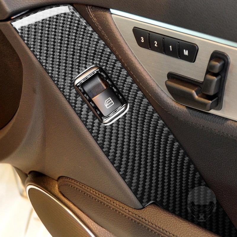 For Benz W204 2012-2014 Real Carbon Fiber Car Accessories Door Lift Control Panel Cover Trim Suit Interior Sticker Modification