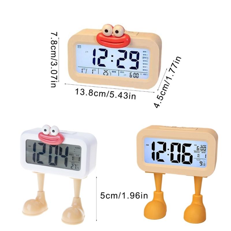 Cartoon Sausage Lip LCD Display Desk Clock with Snooze Function Night Light Battery Operated Digital Alarm Clock Decors
