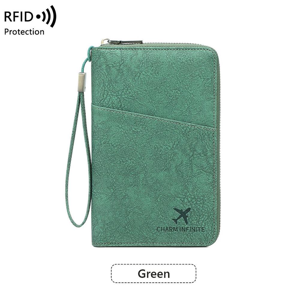 RFID Anti-Magnetic Passport Wallet with Long Zipper and Multifunctional Travel Storage