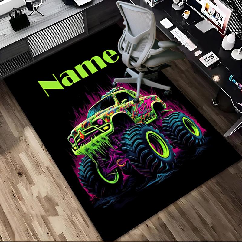 Personalized Name Monster Jam Night Living Room Non-Slip Area Rug Soft Carpet for Bedroom Kids Playroom Sofa Office Home Decor Doormat