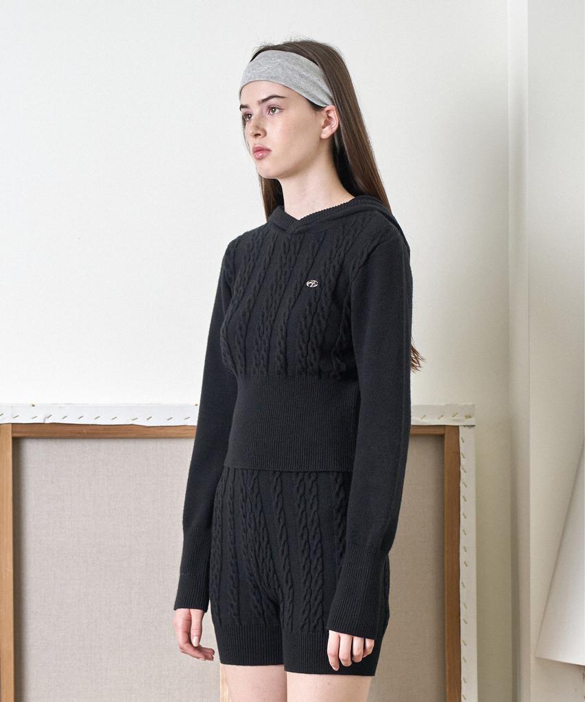AMES-WORLDWIDE Crop Cable Hoodie Knit Black