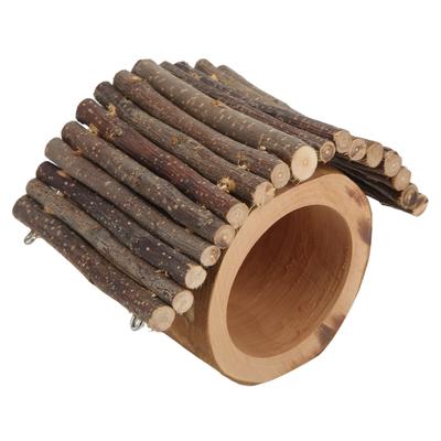 Arbre Trou de Hamster en Bois Pommier Naturel Tunnel Cachette pour Hamsters et Petits Animaux avec Toit