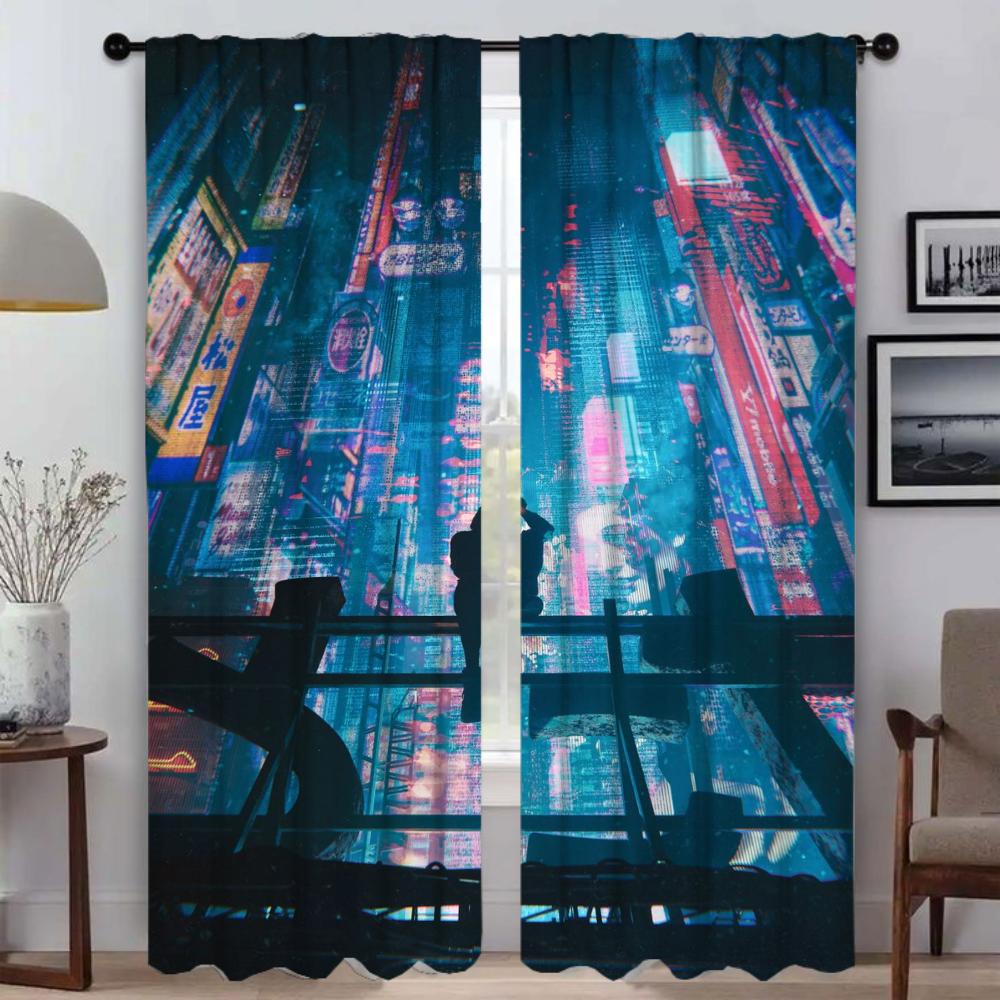 Nowoczesne Zasłony do Salonu dla Kamery Japonia Neonowe 3D Przegrody Halloween Dekoracja Tiul do Sypialni Rolety Zasłona Dziecko