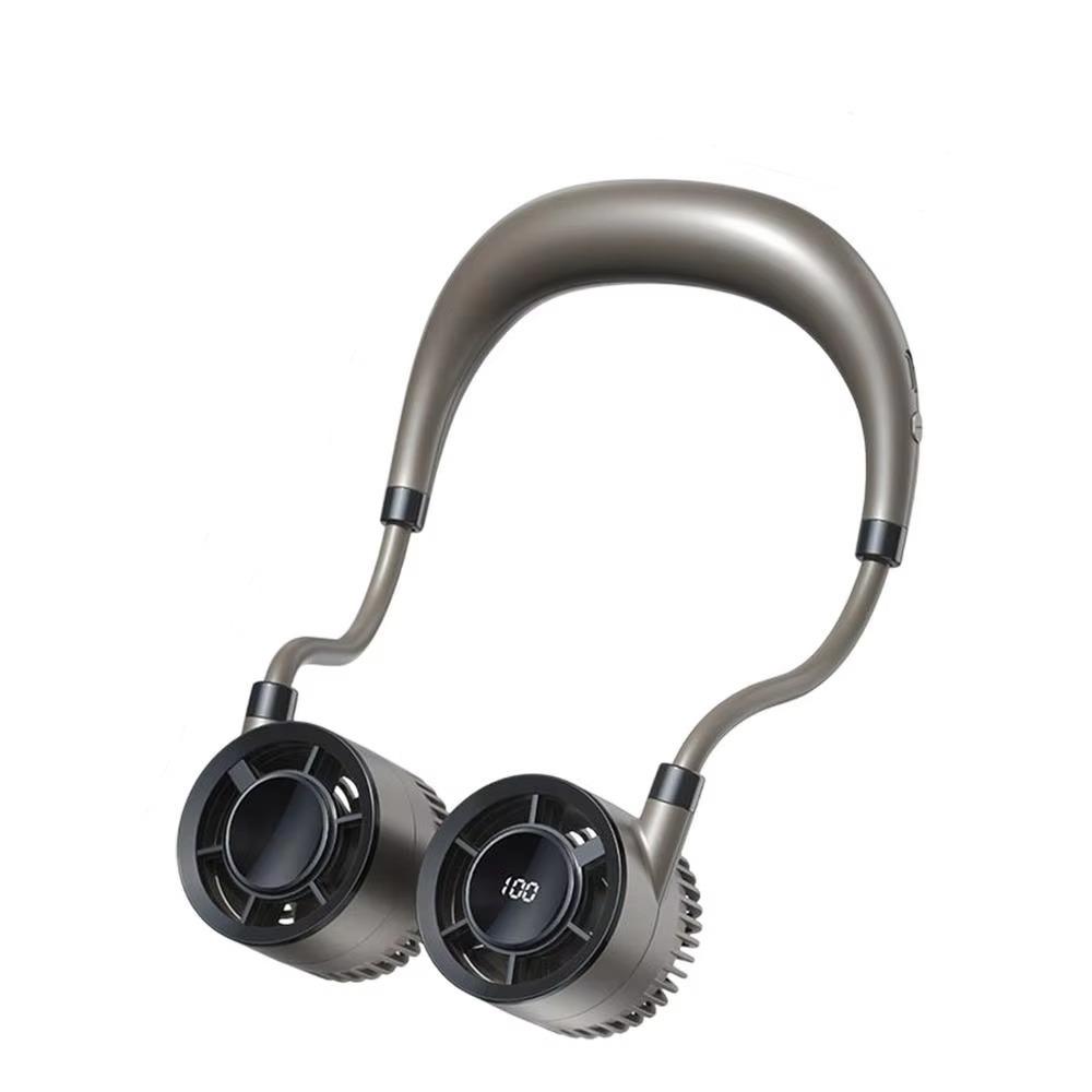 

USB Rechargeable Double Headed Fan Portable Wearable Face Blower Sports Activities Shopping Travel кофейный