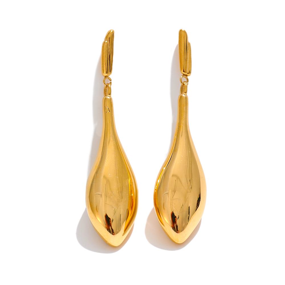 Yhpup Trendy Stainless Steel Big Metal Water Drop Dangle Statement Earrings Water Resistant Texture Versatile Party Jewelry