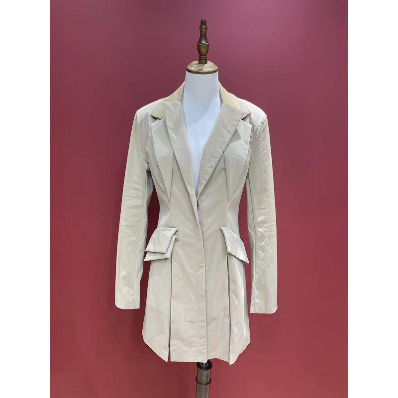 

Fashion Original Autumn New Arrival Silm Waist Trimming Casual Suit Waterproof Outwear Women Light Curry L