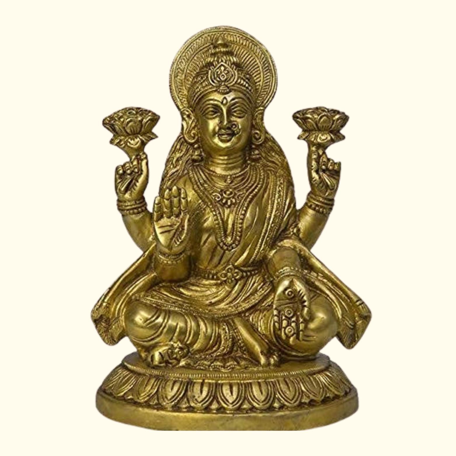 

Ashtadhatu Shri Maha Lakshmi Idol, Laxmi Mata Murti, 8 Metals, Brass, Gold -5 Cm