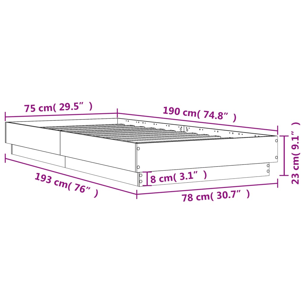 Bed Frame Black 75 x 190 cm Particleboard