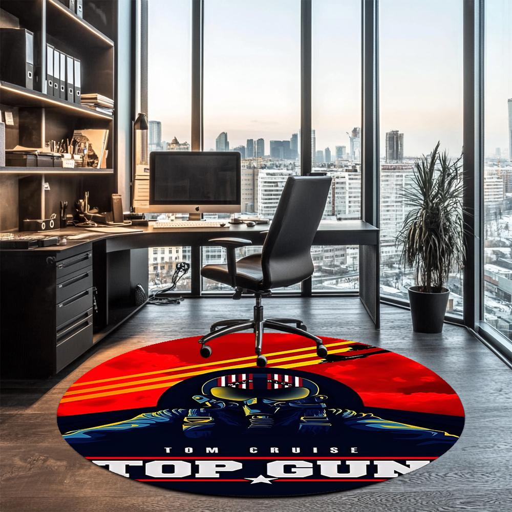 Top Gun Printed Round Rug Carpet Chair Rug Area Rug Entryway Doormats,for Office Chair Living Room Bedroom Kitchen Room.