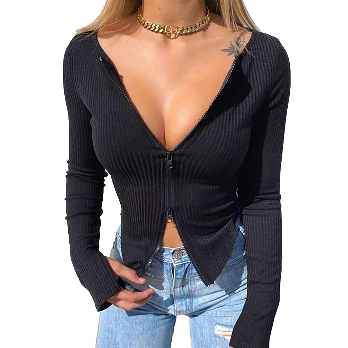 

New Sexy Zipper Cardigan Long Sleeve Top Autumn Women s Wear